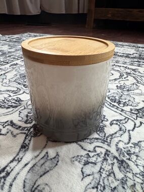 Neutral Gray Ombre Glass Canister with Natural Wood Lid
